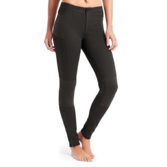 Athleta Black Trailsetter Ponte Motion Moto Zip Skinny Pants 153249 EUC Size 6 - Picture 1 of 9